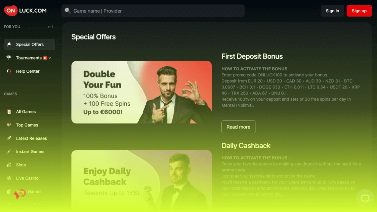 OnLuck Online Casino Games