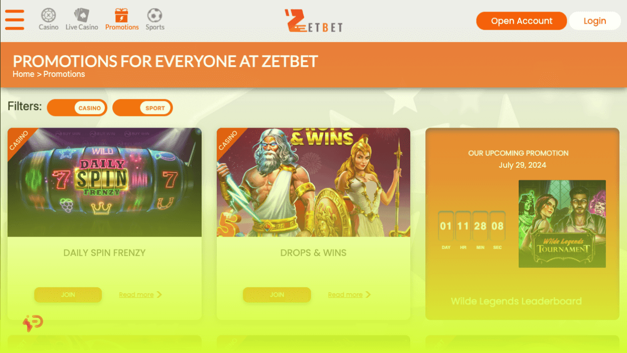 Zetbet Online Casino Games